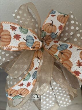 Fall Farmhouse Pumpkin Wreath Bow Polka Dots My Texas Handmade Custom Final Sale